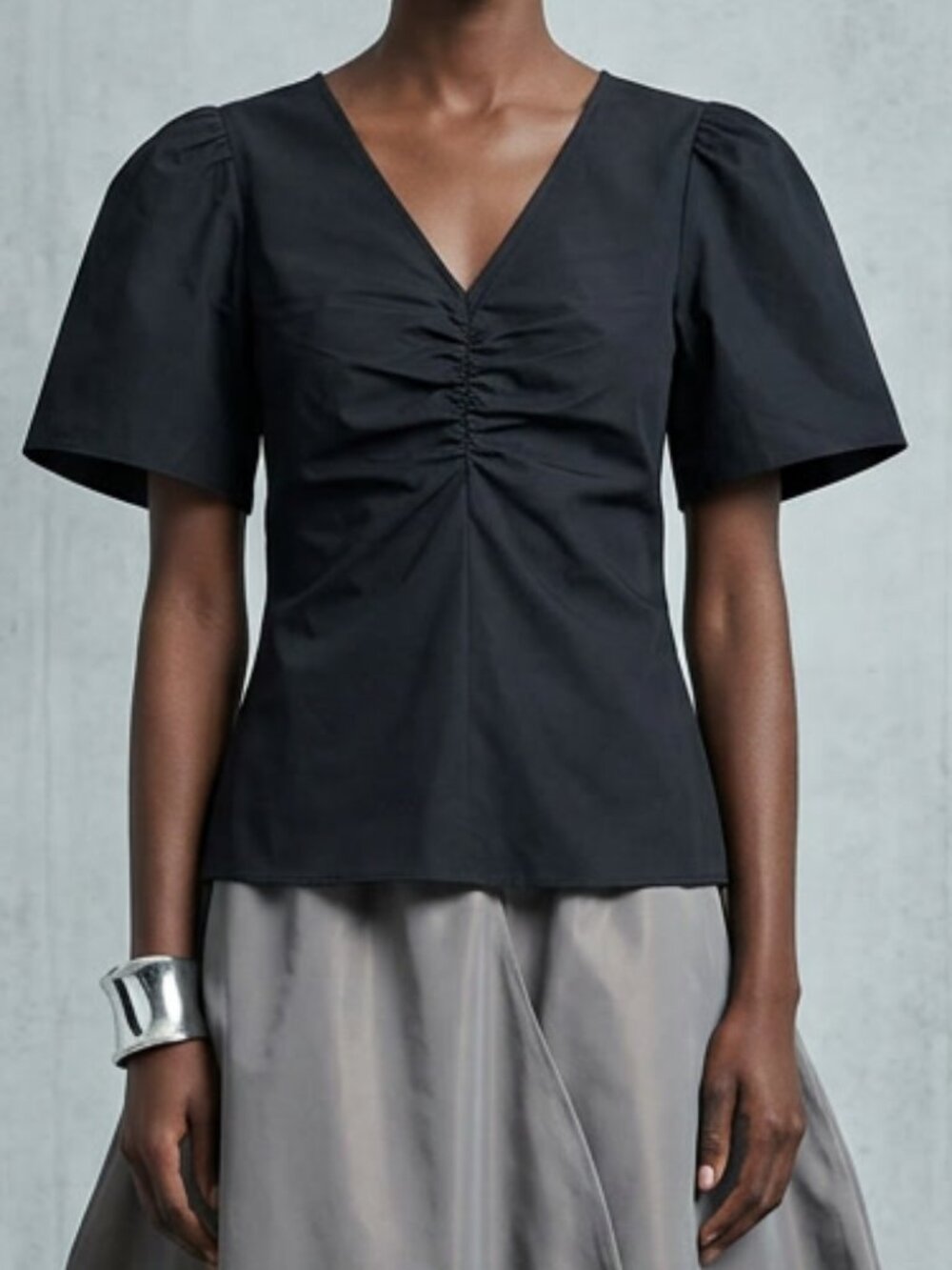 NWT Club Monaco Ruched Shirt Chemise Size XS Black